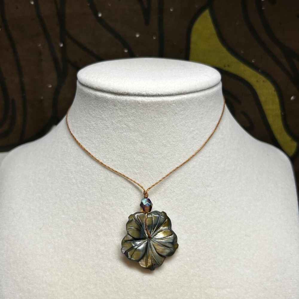 Mother of pearl dainty necklace adjustable cord OOAK boho chic floral flowers